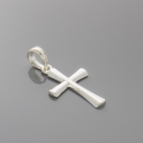 925 Sterling Silver Religious Small Dainty Polished Beveled Cross Necklace Charm - Picture 2 of 9